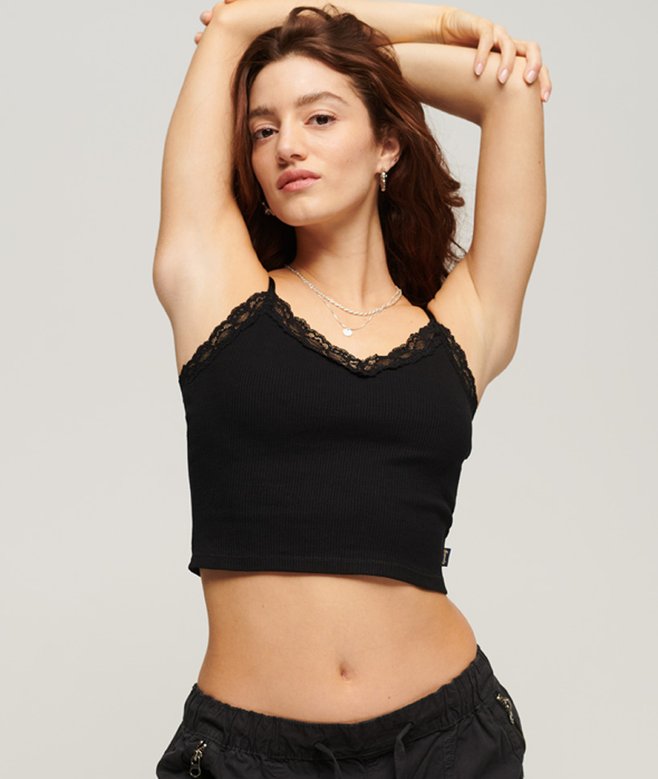 superdry Rib Lace Trim Cami Top