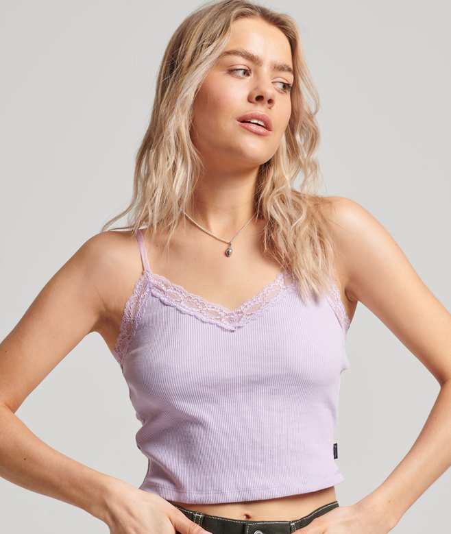 superdry Rib Lace Trim Cami Top