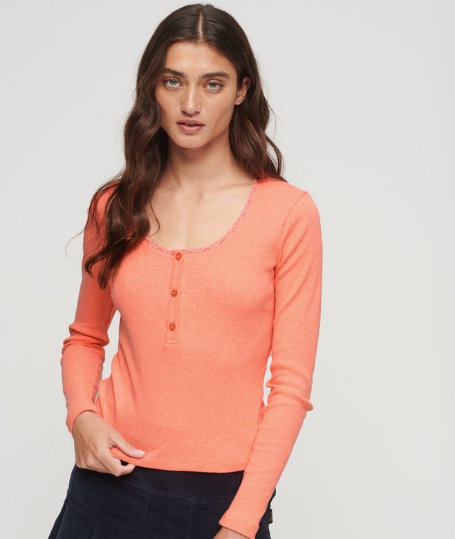 superdry Ribbed Long Sleeve Henley Top