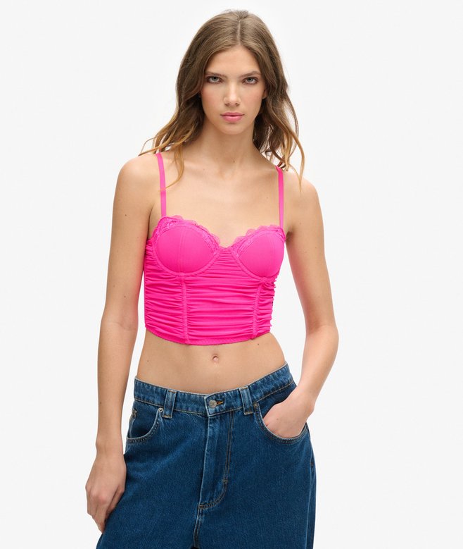 superdry Ruched Mesh Crop Corset Top