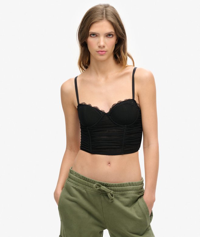 superdry Ruched Mesh Crop Corset Top