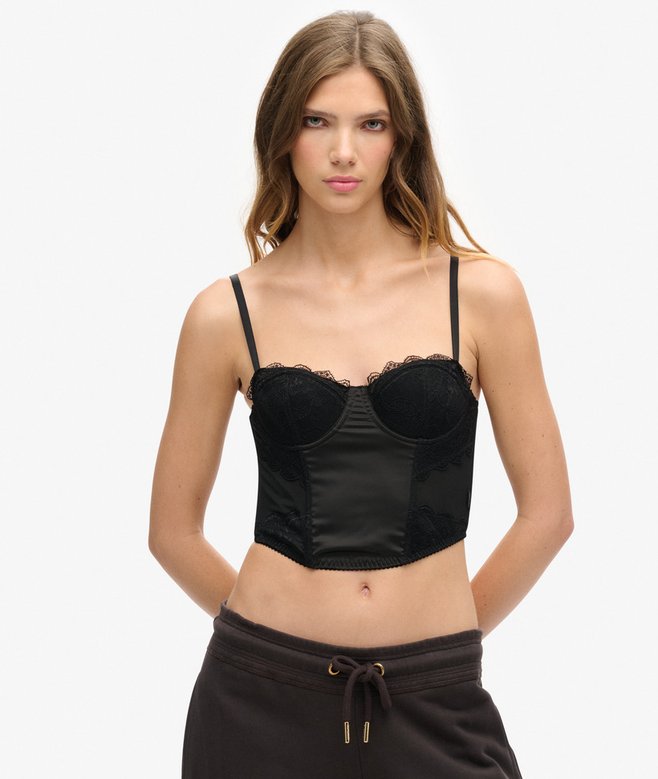 superdry Satin and Mesh Lace Corset Top