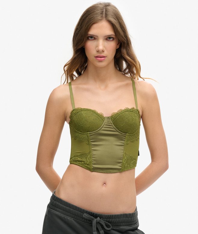 superdry Satin and Mesh Lace Corset Top