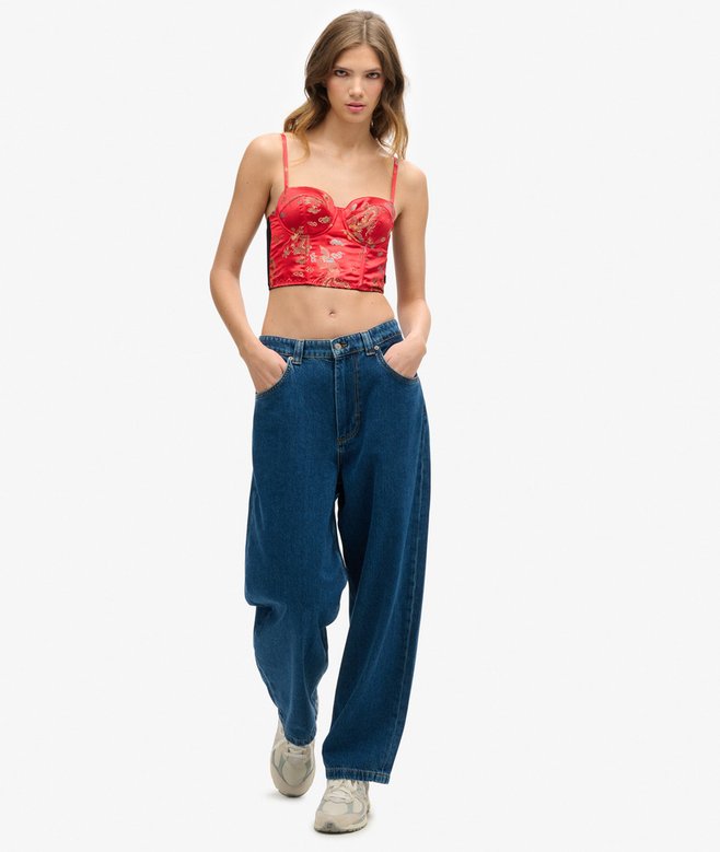 Superdry Satin Floral Embroidered Corset Top