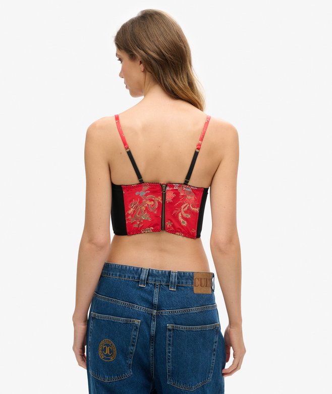 Superdry Satin Floral Embroidered Corset Top