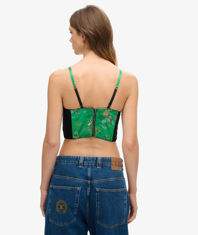 Superdry Satin Floral Embroidered Corset Top