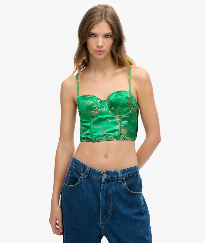 superdry Satin Floral Embroidered Corset Top