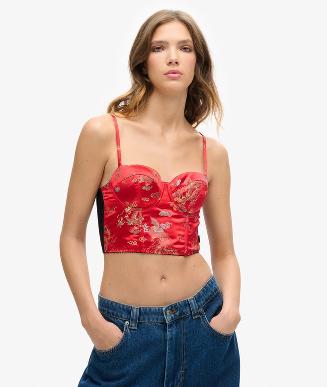 superdry Satin Floral Embroidered Corset Top
