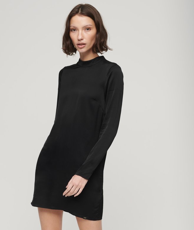 superdry Satin Mock Neck Mini Dress