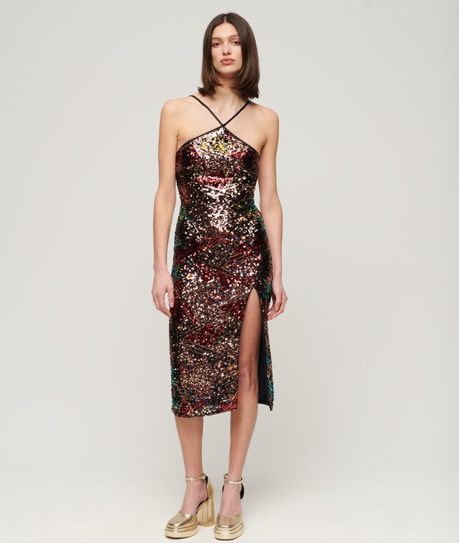 superdry Sequin Halter Midi Dress