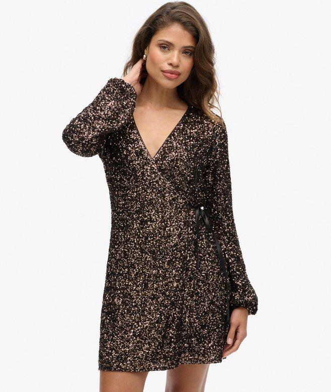 superdry Sequin Wrap Mini Dress