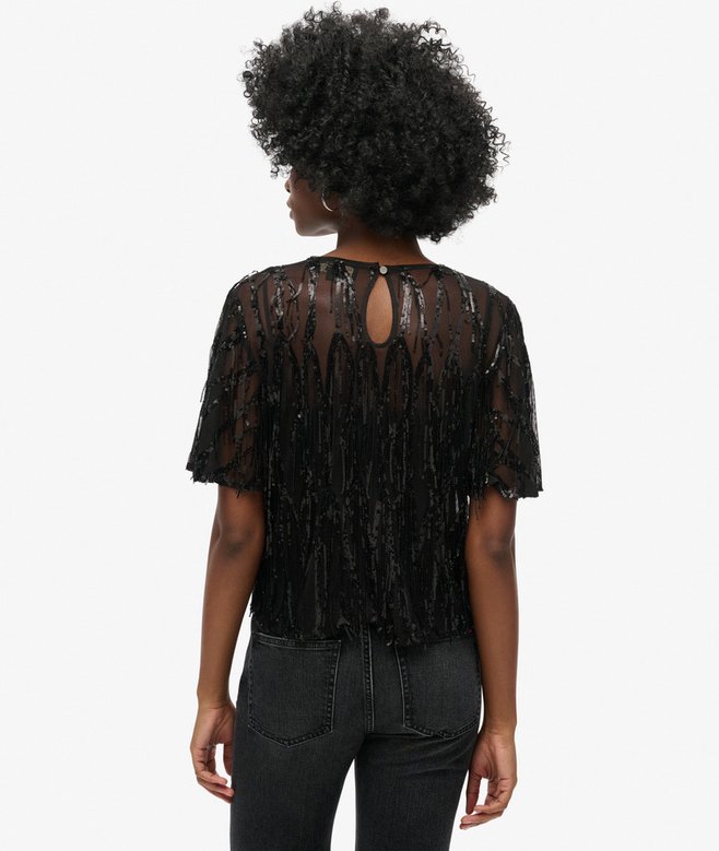 Superdry Sheer Short Sleeve Sequin Top