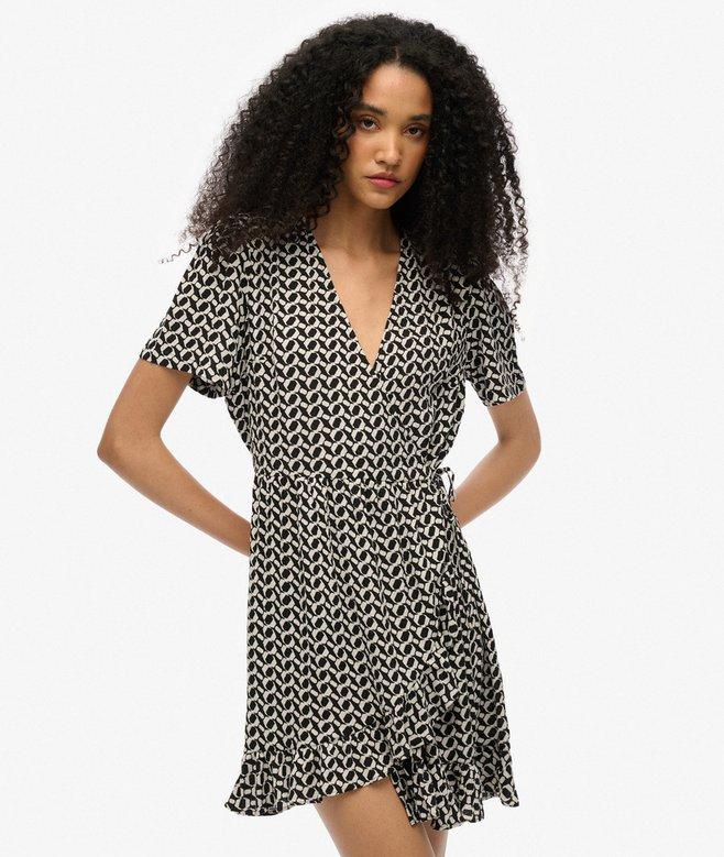 superdry Short Sleeve Printed Mini Wrap Dress