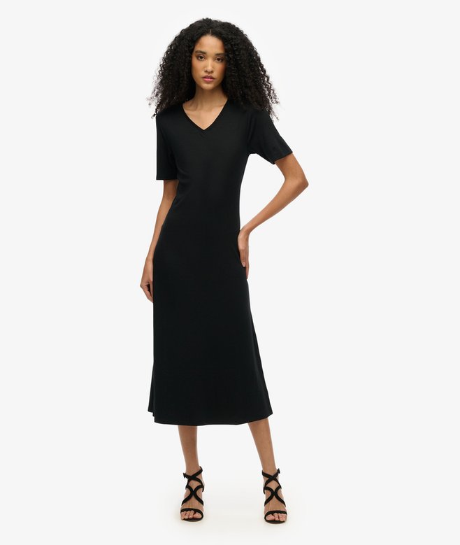 superdry Short Sleeve V-Neck Midi Jersey Dress