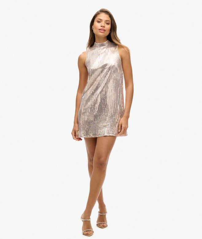 superdry Sleeveless Sequin A Line Mini Dress