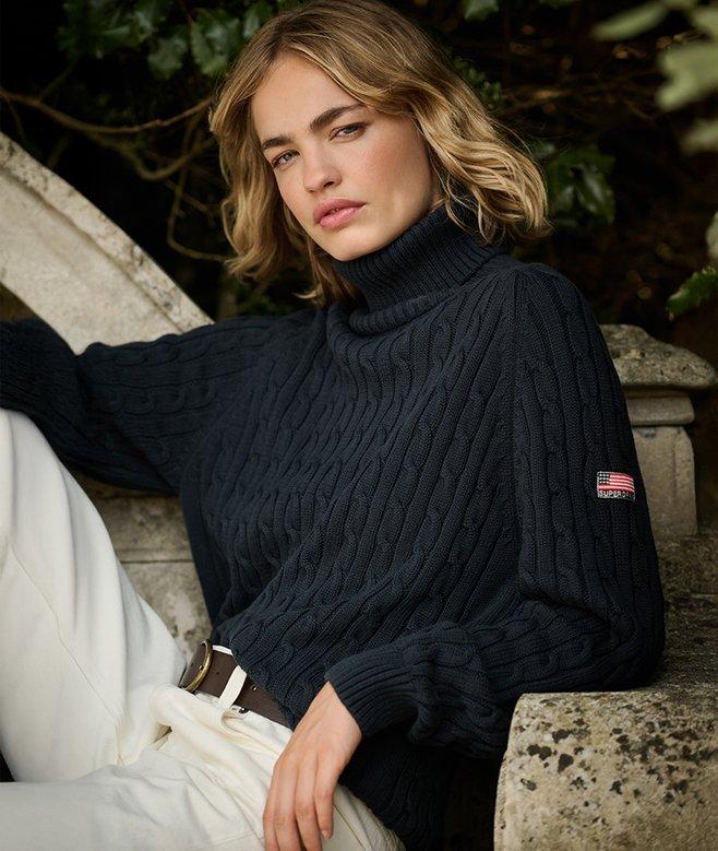 superdry Slouchy Cable Roll Neck Jumper