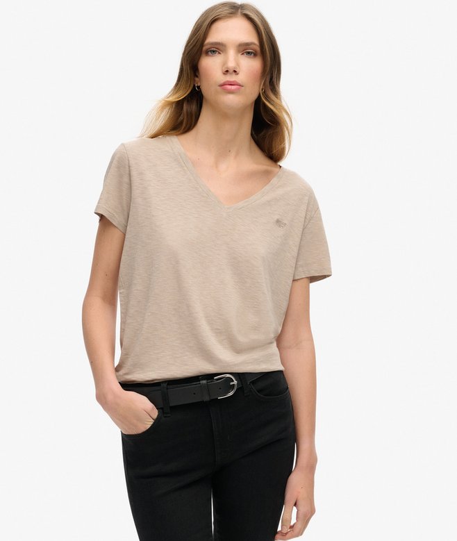 superdry Slub Embroidered V-Neck T-Shirt