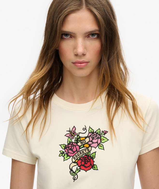 Superdry Small Tattoo Rhinestone Fitted T-Shirt