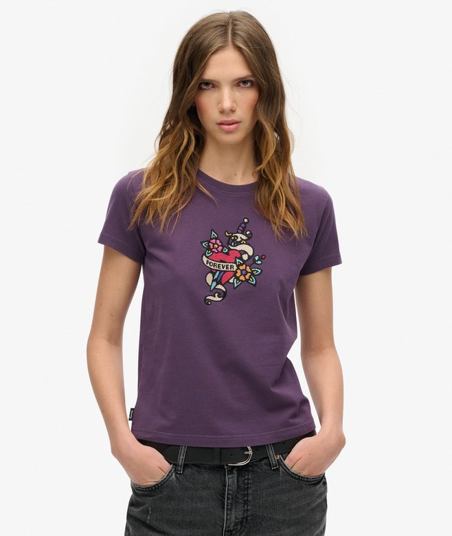 superdry Small Tattoo Rhinestone Fitted T-Shirt