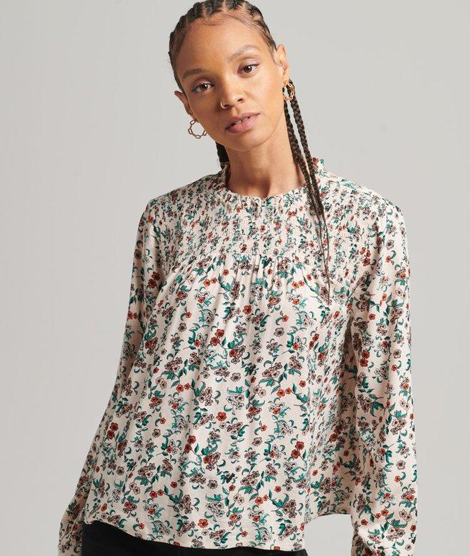 superdry Smocked Long Sleeve Woven Top