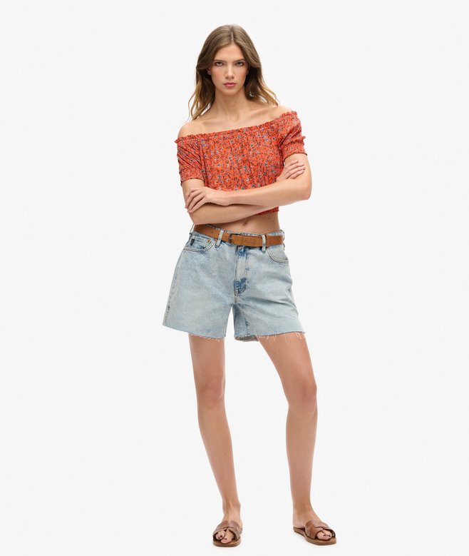 Superdry Smocked Short Sleeve Crop Top