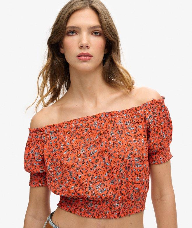 Superdry Smocked Short Sleeve Crop Top