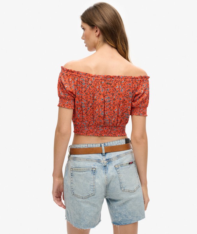 Superdry Smocked Short Sleeve Crop Top