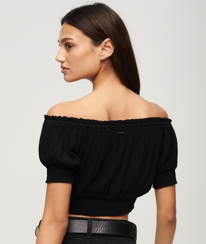 Superdry Smocked Short Sleeve Crop Top