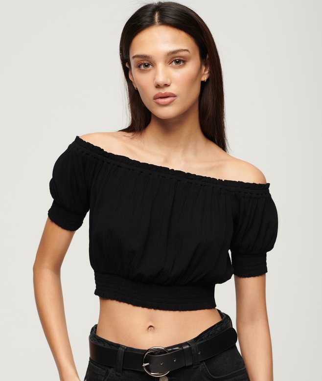 superdry Smocked Short Sleeve Crop Top