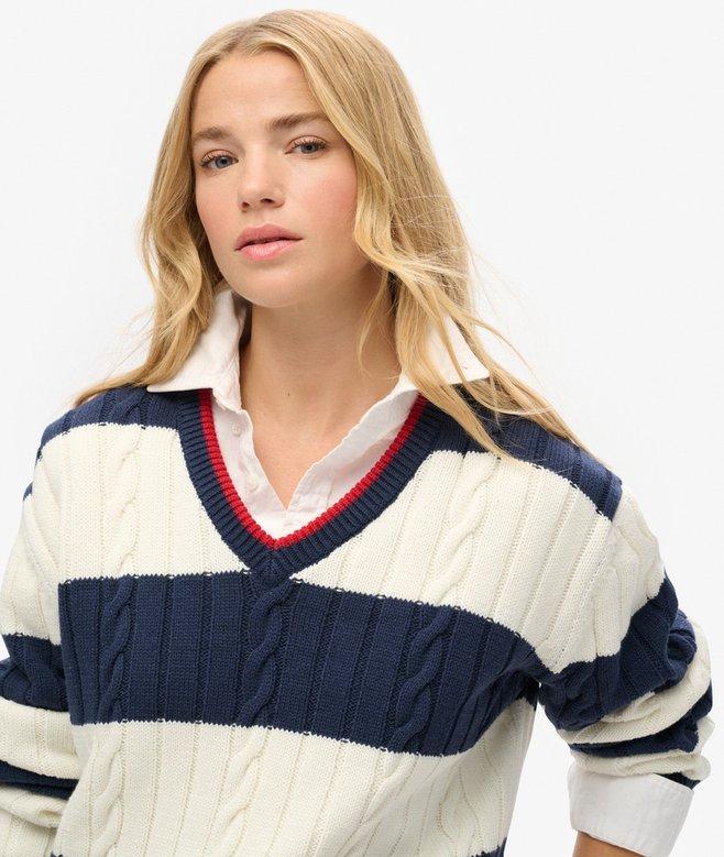 Superdry Stripe Oversized Cable V Neck Jumper