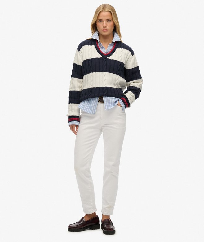 Superdry Stripe Oversized Cable V Neck Jumper