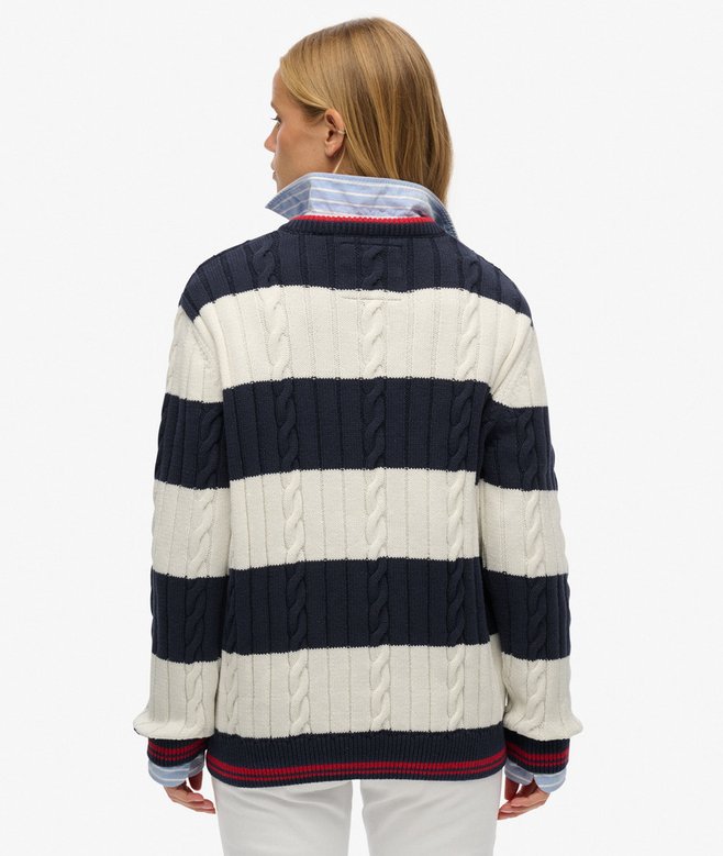 Superdry Stripe Oversized Cable V Neck Jumper