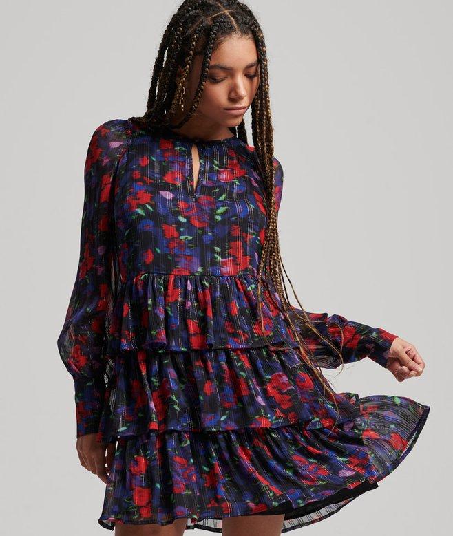 superdry Studios Long Sleeve Ruffle Dress