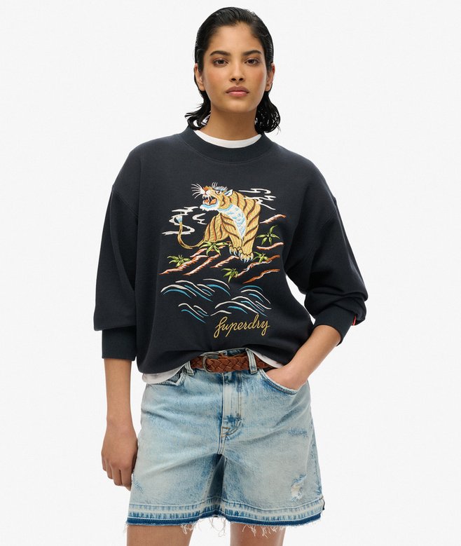 superdry Suika Embroidered Loose Crew Sweatshirt