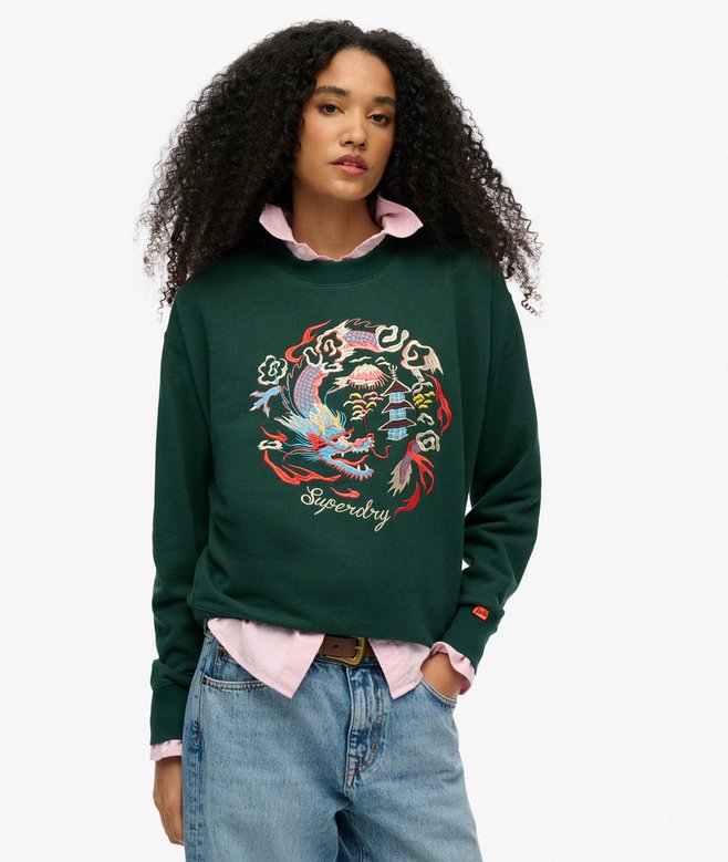 superdry Suika Embroidered Loose Crew Sweatshirt