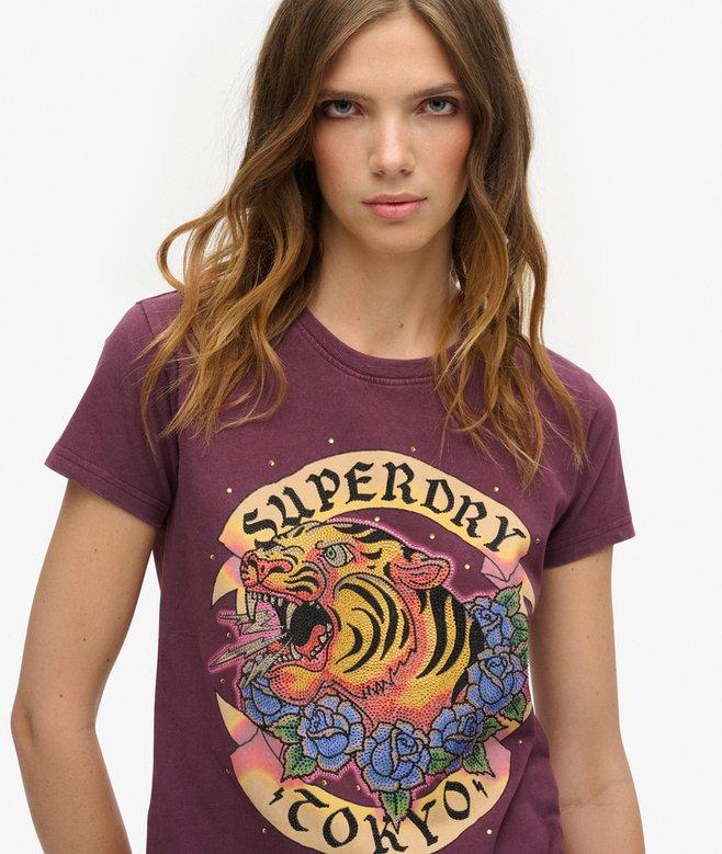 Superdry Tattoo Rhinestone Fitted T-Shirt