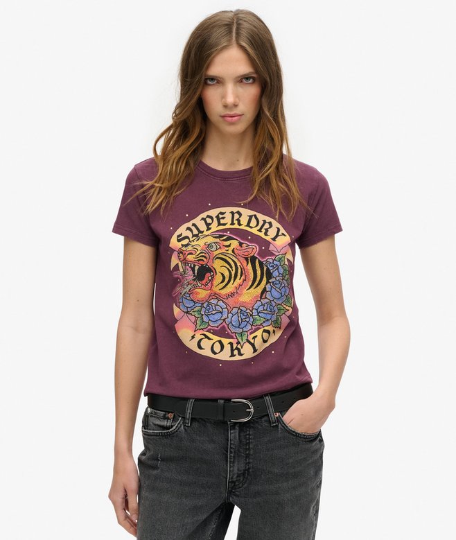superdry Tattoo Rhinestone Fitted T-Shirt
