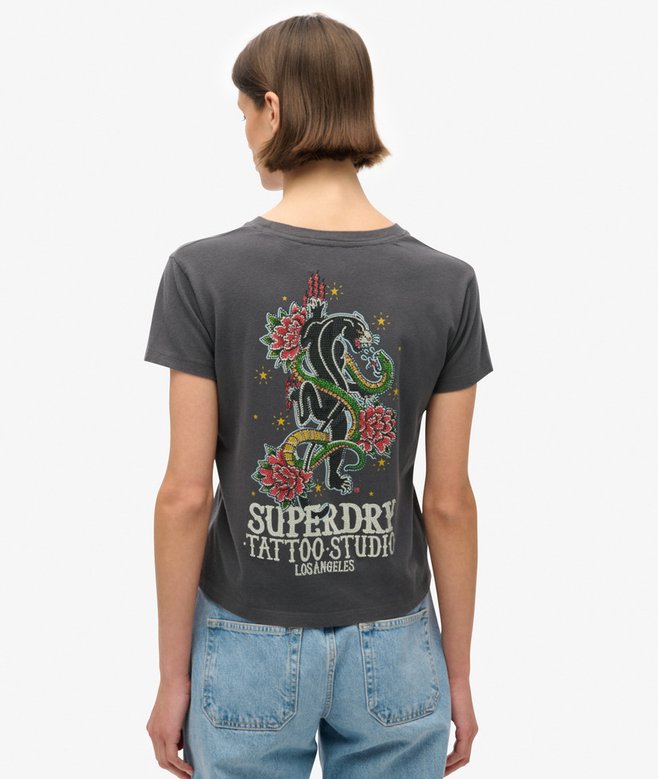 Superdry Tattoo Rhinestone Fitted T-Shirt