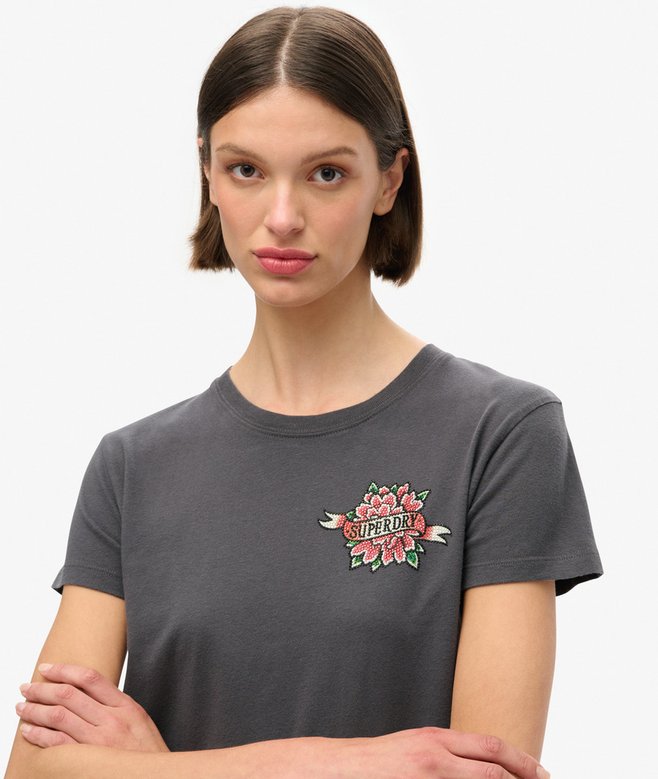 Superdry Tattoo Rhinestone Fitted T-Shirt