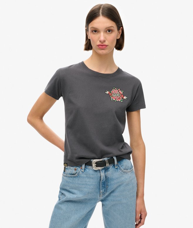 superdry Tattoo Rhinestone Fitted T-Shirt