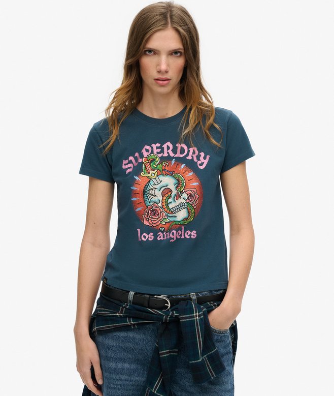 superdry Tattoo Rhinestone Fitted T-Shirt