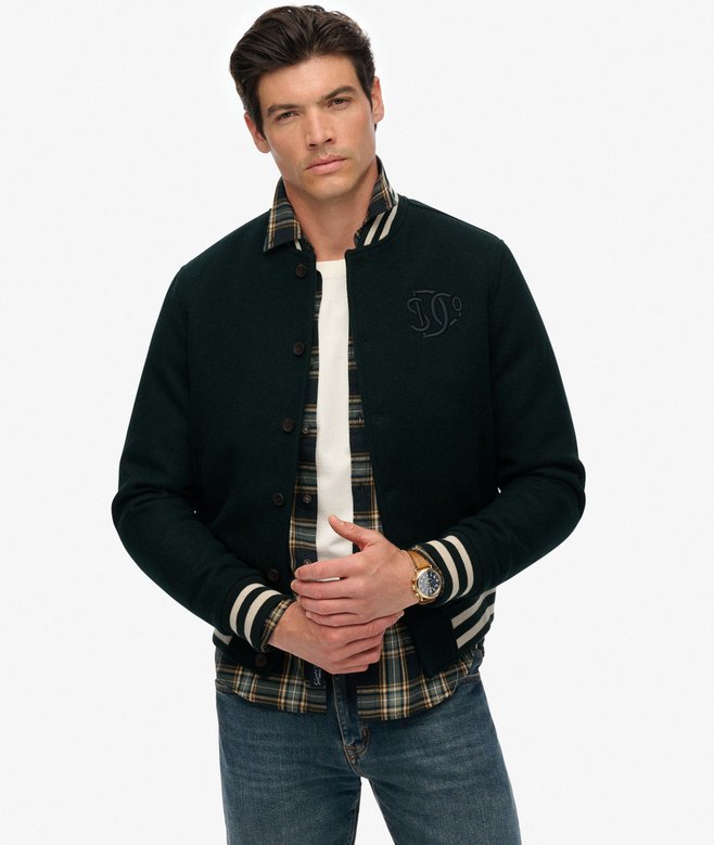 Superdry Varsity Monogram Wool Blend Bomber Jacket
