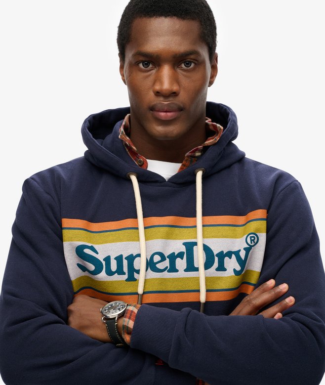 Superdry Venue Logo Striped Relaxed Hoodie