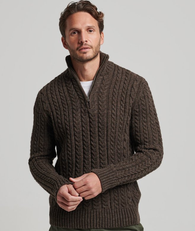 superdry Vintage Jacob Cable Knit Half Zip Jumper