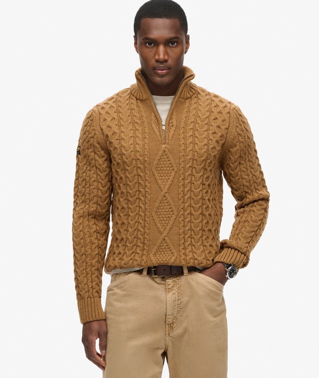 superdry Vintage Jacob Cable Knit Half Zip Jumper
