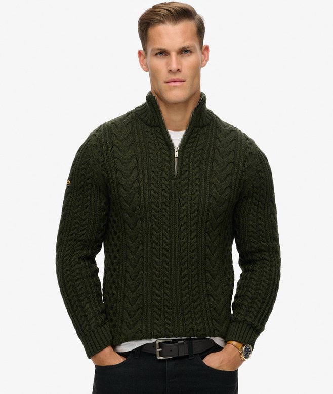 superdry Vintage Jacob Cable Knit Half Zip Jumper