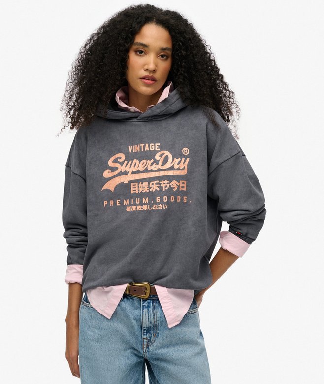superdry Vintage Logo Metallic Relaxed Hoodie