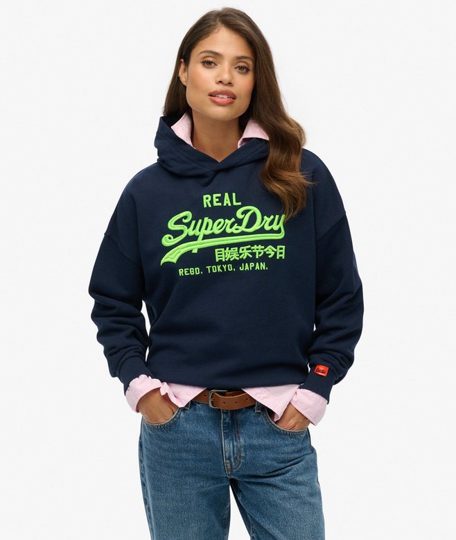 superdry Vintage Logo Neon Relaxed Hoodie