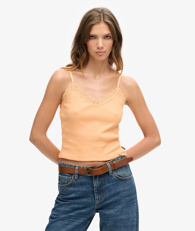 superdry Vintage Mini Rib Lace Cami Top