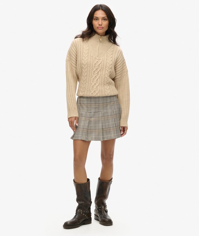 superdry Vintage Tweed Pleat Mini Skirt